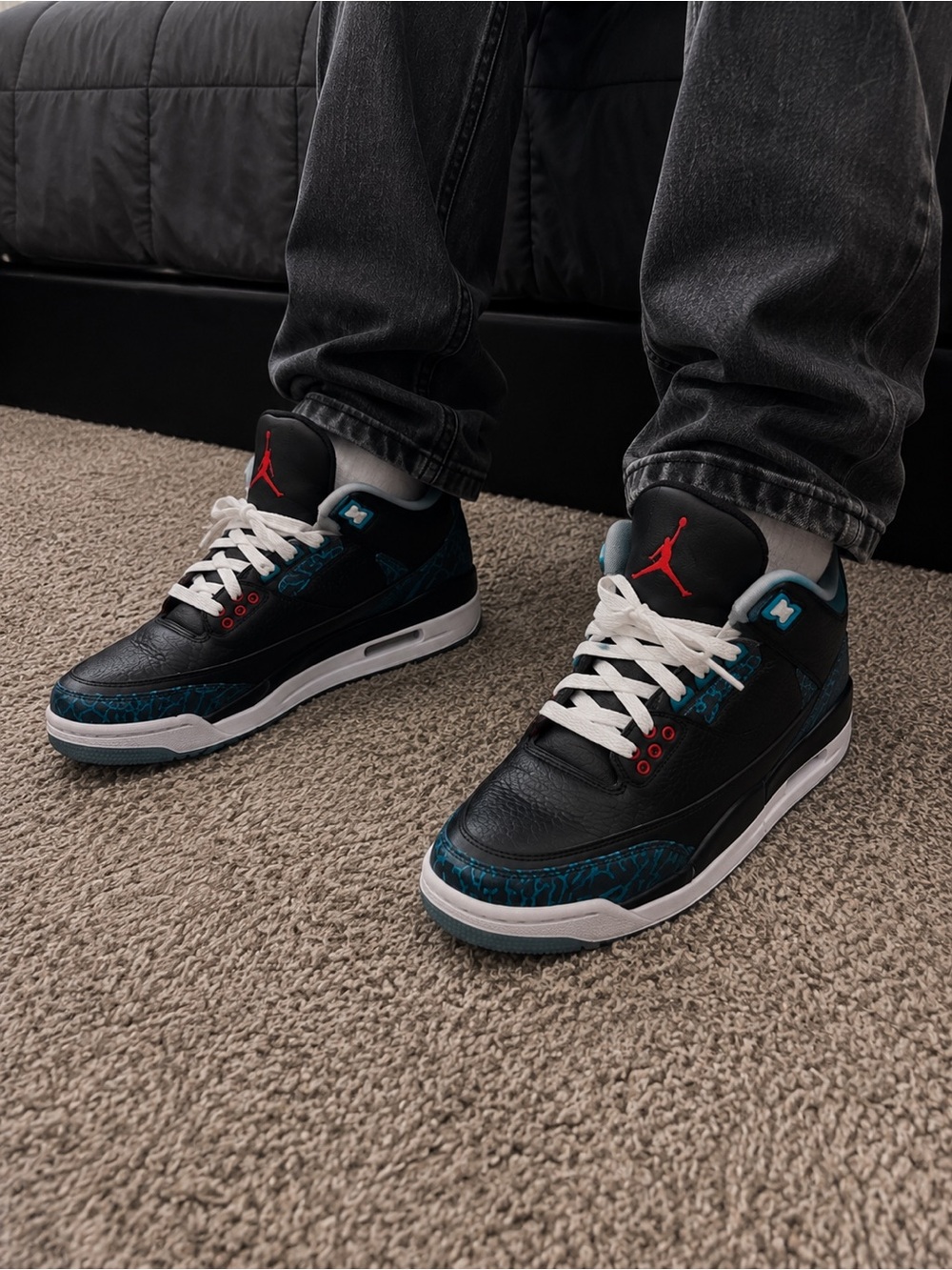 Jordan 3 Black Teal & Red Retro Sneakers Youth Size 5.5 Y